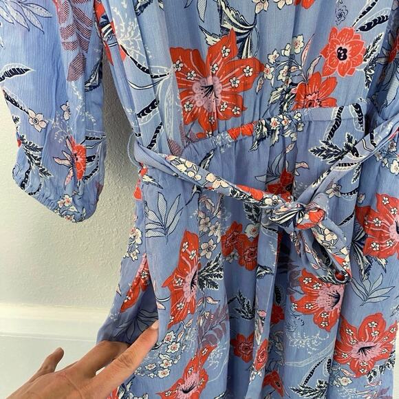 J. Jill Tropical Floral Midi lavender V Neck Dress small Vacation Asymmetric - Picture 4 of 10